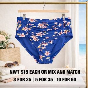 Plus Size Floral High Waist Swim Bottom 1X 2X Tummy Control NWT